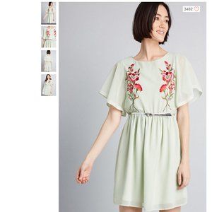 Modcloth Mint Ethereal Embroidered Dress NWT